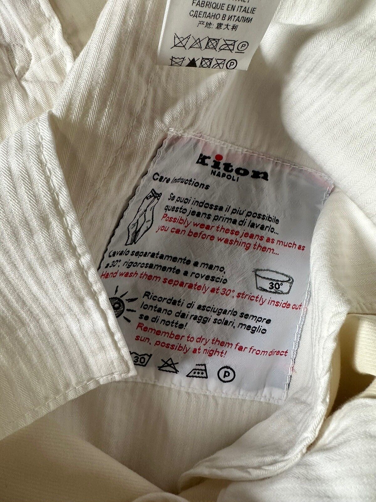 NWT $1795 Kiton Men’s Silk Blend Pants Cream 38 US/54 Eu Hand made in Italy
