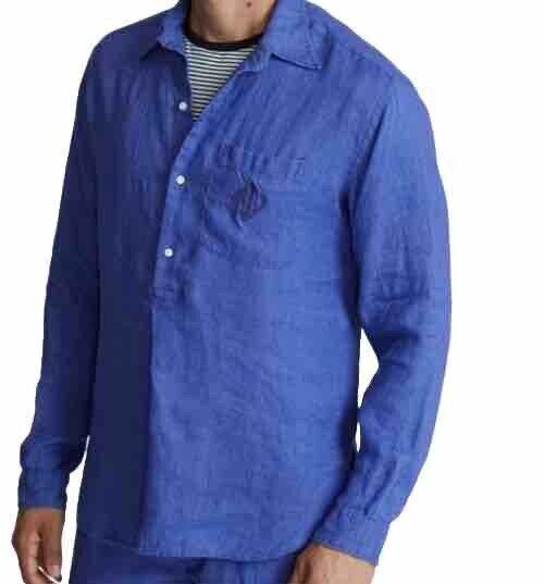 NWT $595 Ralph Lauren Purple Label Men’s Ryland Linen Shirt Blue Size XL Italy