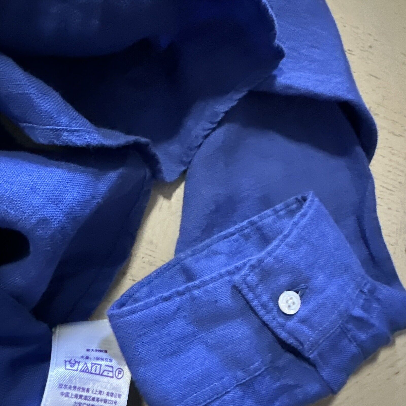 NWT $595 Ralph Lauren Purple Label Men’s Ryland Linen Shirt Blue Size XL Italy