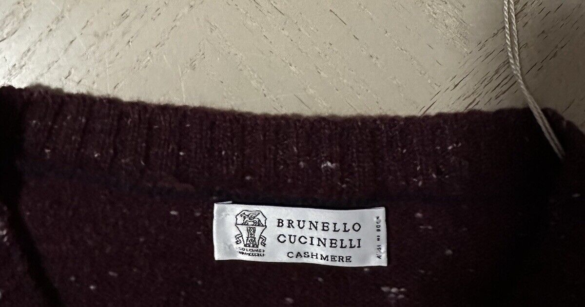 New $1995 Brunello Cucinelli Men Flecked Wool & Cash.  Sweater Burgundy 54 Eu/XL