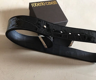 New $590 Roberto Cavalli Leather Women's Belt Size 44/80 Black Italy - BAYSUPERSTORE