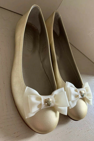 New Armani Junior Girls Flat Shoes Gold Stile  Ballerina 3 US ( 35 Eu ) Italy