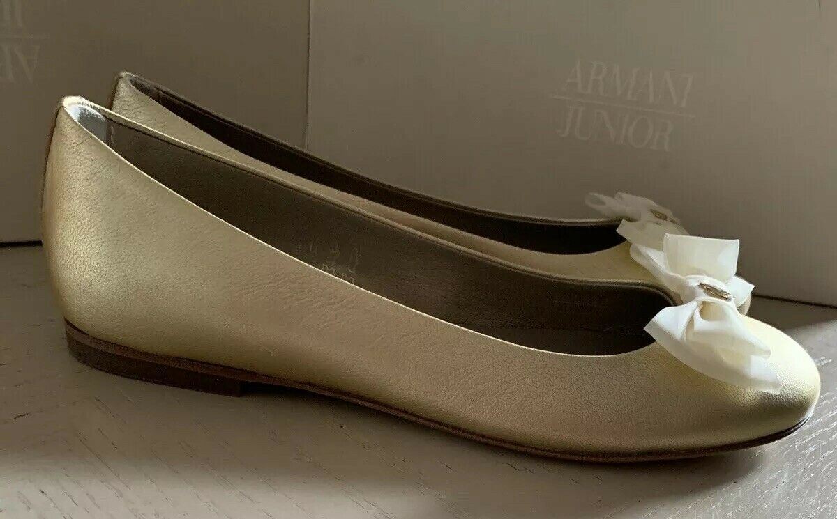 New Armani Junior Girls Flat Shoes Gold Stile  Ballerina 3 US ( 35 Eu ) Italy