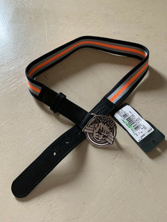 New $120 Armani Junior Boy Leather/Canvas Belt Black/Yellow M US ( 66 Eu ) Ita