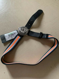 New $120 Armani Junior Boy Leather/Canvas Belt Black/Yellow M US ( 66 Eu ) Ita