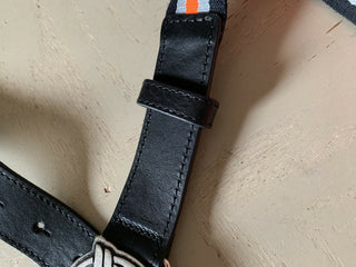 New $120 Armani Junior Boy Leather/Canvas Belt Black/Yellow M US ( 66 Eu ) Ita
