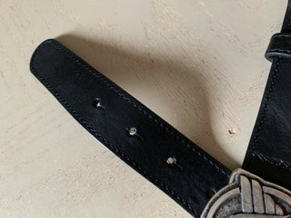 New $120 Armani Junior Boy Leather/Canvas Belt Black/Yellow M US ( 66 Eu ) Ita