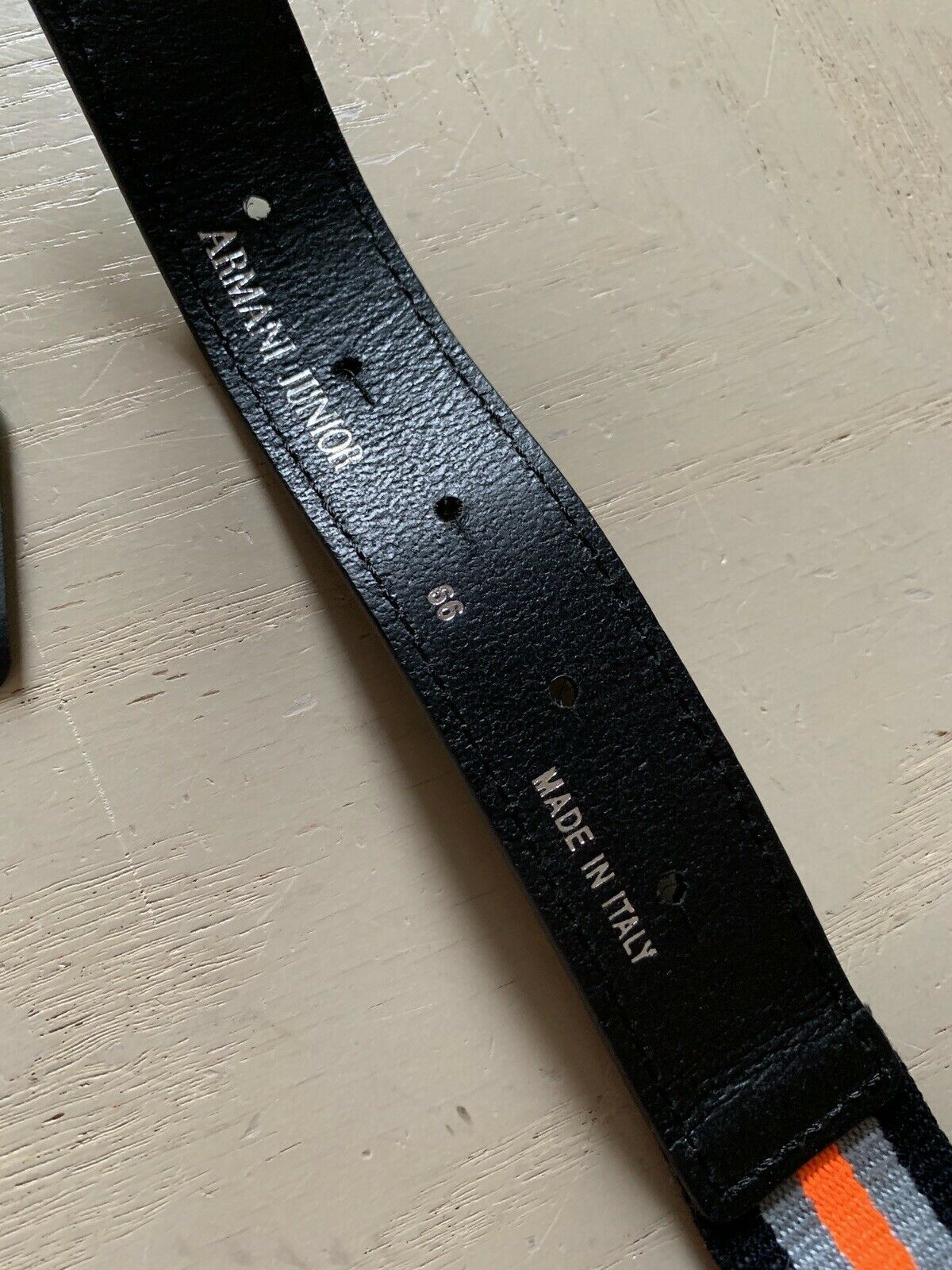 New $120 Armani Junior Boy Leather/Canvas Belt Black/Yellow M US ( 66 Eu ) Ita