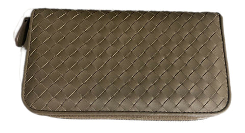 NWT Bottega Veneta Intrecciato Zipper French Calf Leather Wallet Steel 518389 IT