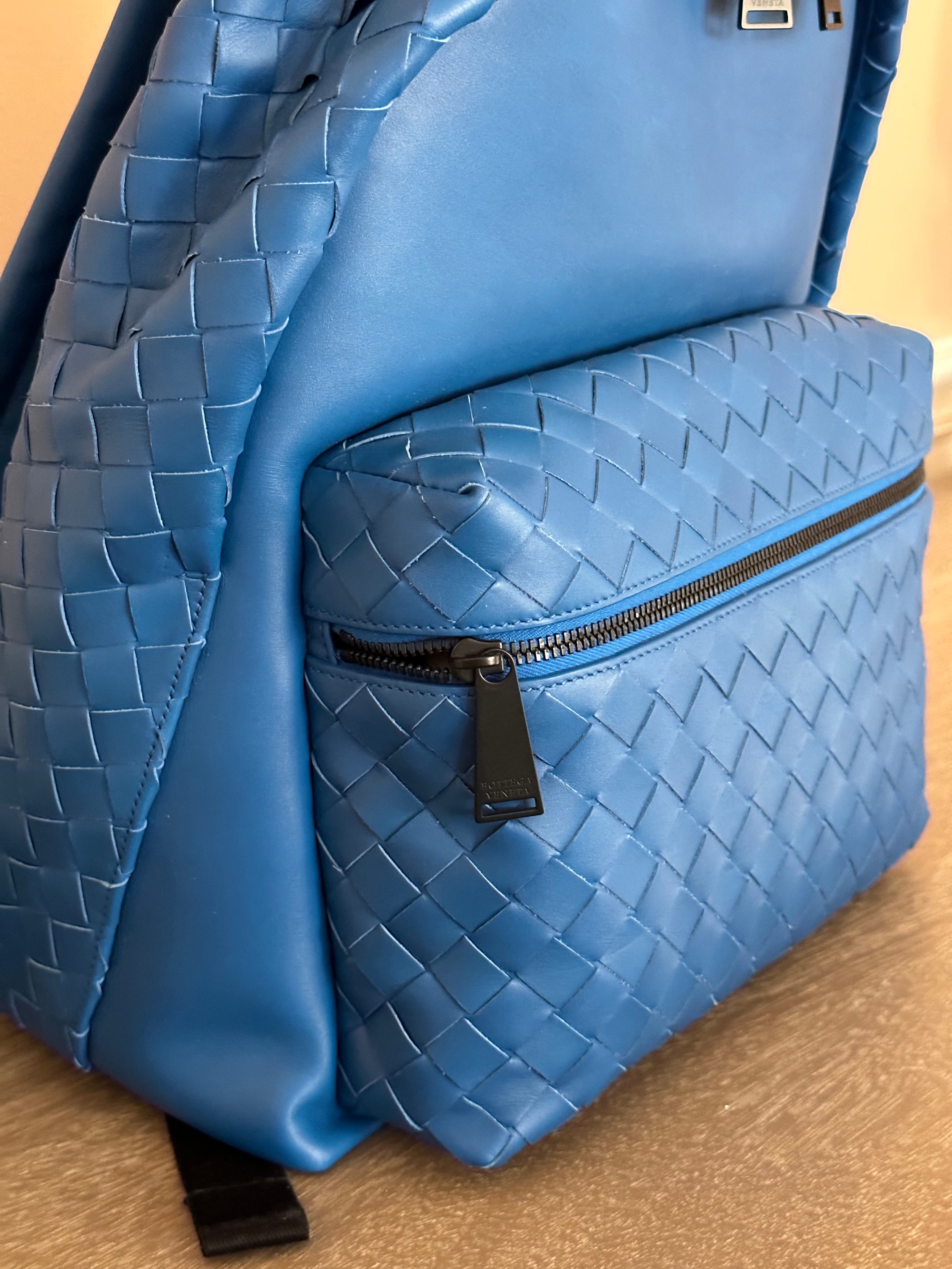 NWT 3200 $ Bottega Veneta Leder Intrecciato Rucksack Blau Hergestellt in Italien 599634 