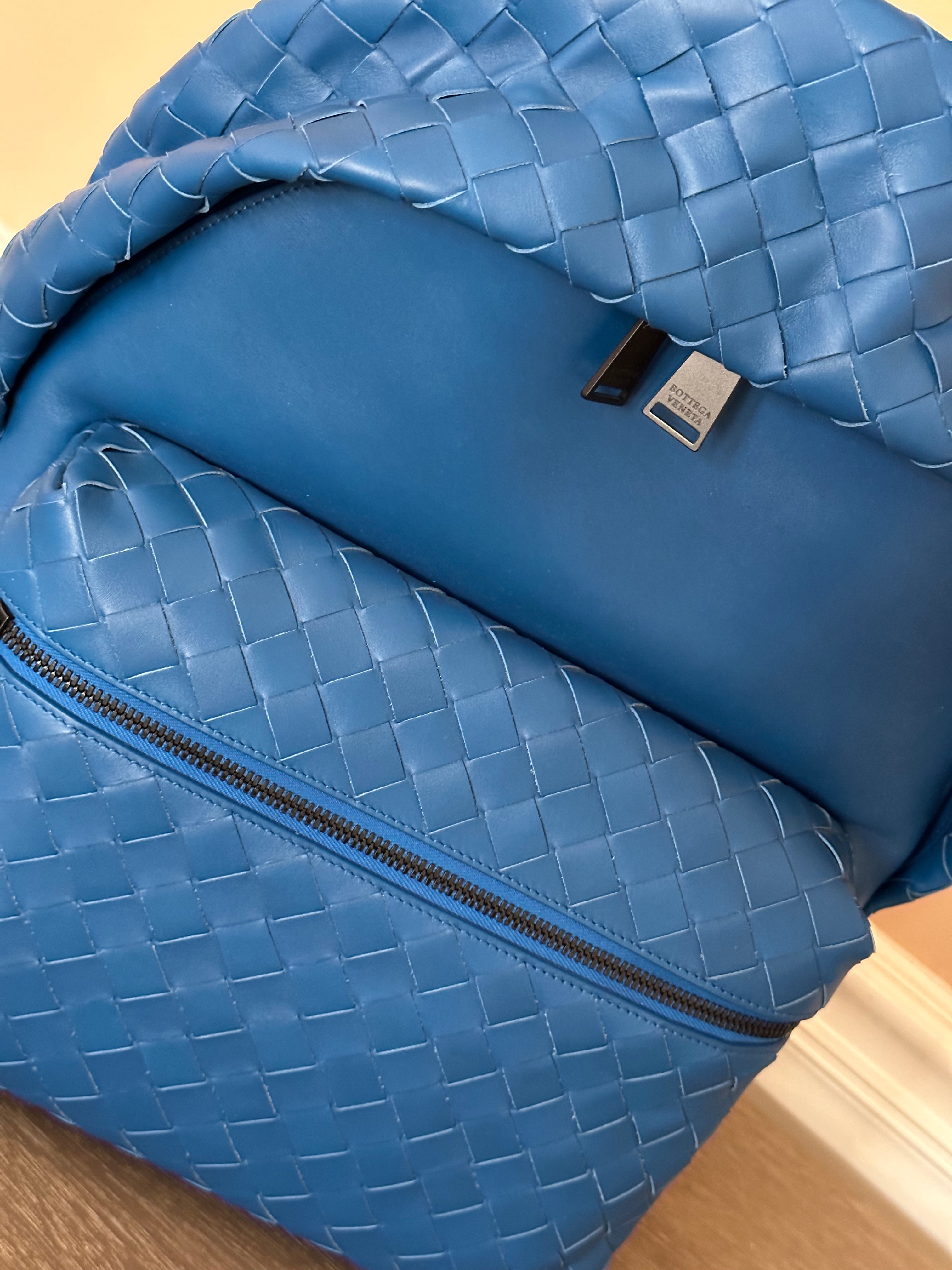 NWT 3200 $ Bottega Veneta Leder Intrecciato Rucksack Blau Hergestellt in Italien 599634 