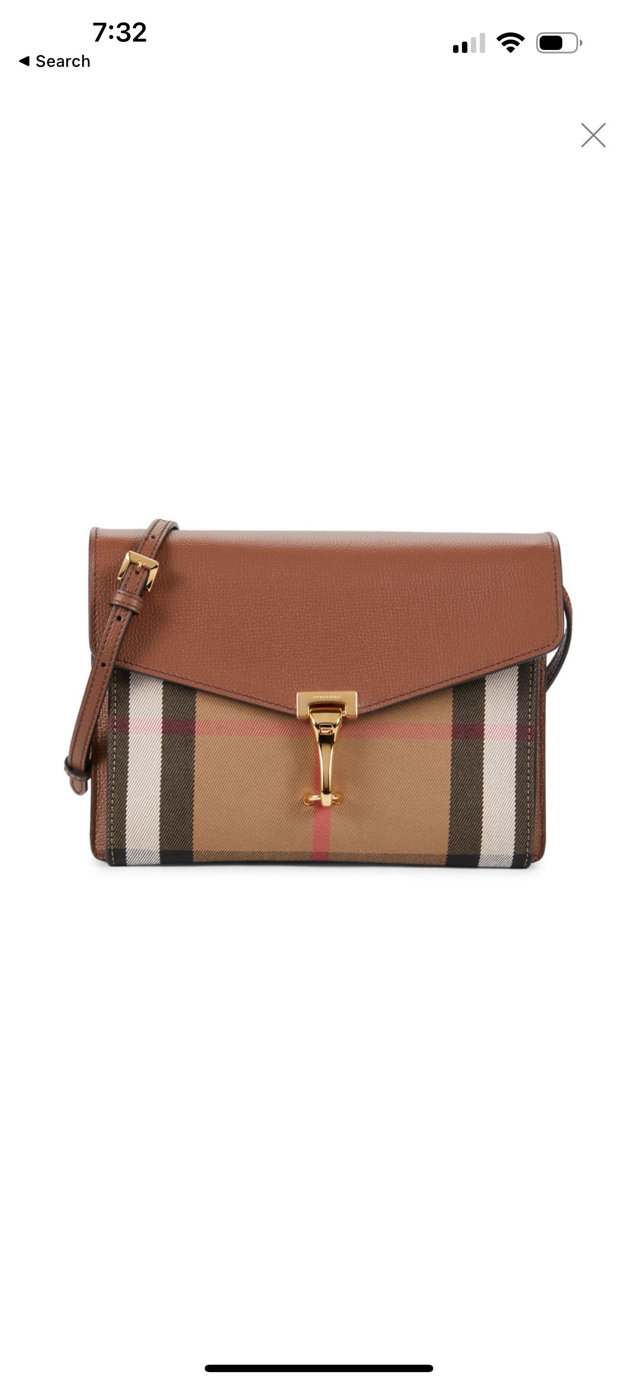 NWT Burberry Small Macken House Check Derby Leather Cross Body Bag Tan 39808261
