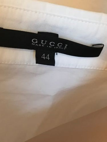 NWT $598 Gucci Women's Optical White Dress Shirt 44 Made in Italy - BAYSUPERSTORE
